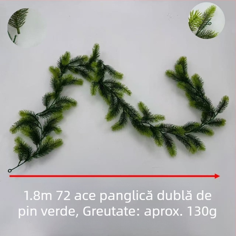 Plantă artificială din ratan cu ace de pin pentru decor de Crăciun – coroană pentru scară, șemineu și fereastră, 1,8 m