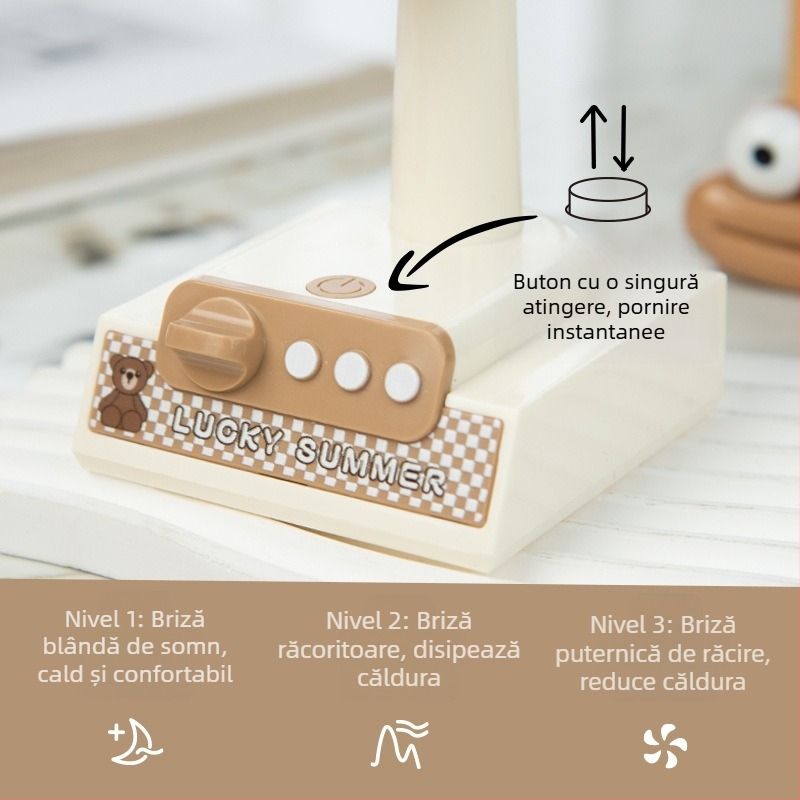 Ventilator de birou USB, mic, cu 3 palete, design retro, portabil