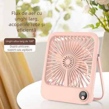 Ventilator de birou USB extrem de subțire, cu baterie încorporată 2000-4000mAh, montabil pe perete, funcționare silențioasă, display digital, 5 trepte de viteză