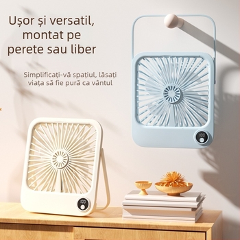 Ventilator de birou USB extrem de subțire, cu baterie încorporată 2000-4000mAh, montabil pe perete, funcționare silențioasă, display digital, 5 trepte de viteză