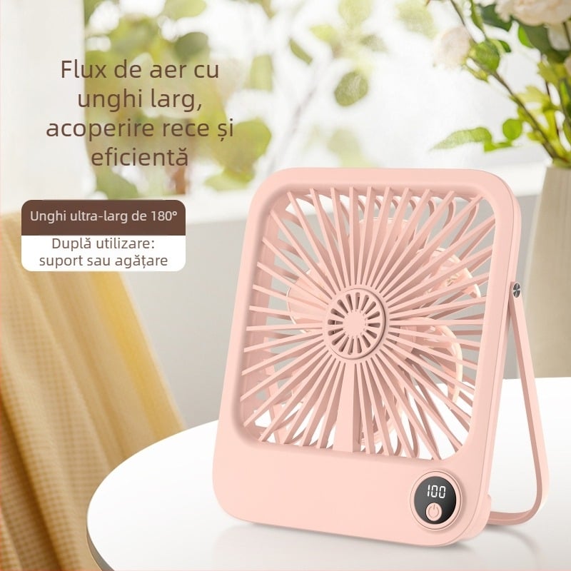 Ventilator de birou USB extrem de subțire, cu baterie încorporată 2000-4000mAh, montabil pe perete, funcționare silențioasă, display digital, 5 trepte de viteză