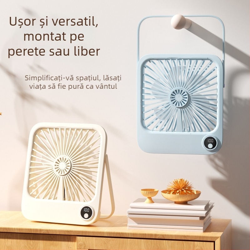 Ventilator de birou USB extrem de subțire, cu baterie încorporată 2000-4000mAh, montabil pe perete, funcționare silențioasă, display digital, 5 trepte de viteză