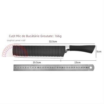 Set de cuțite pentru bucătărie cu lamă neagră și model valuri, 6 piese, din oțel inoxidabil, cutie cadou