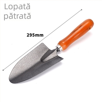Set de trei piese pentru grădină: lopată rotundă, greblă și lopată mare cu mâner din lemn