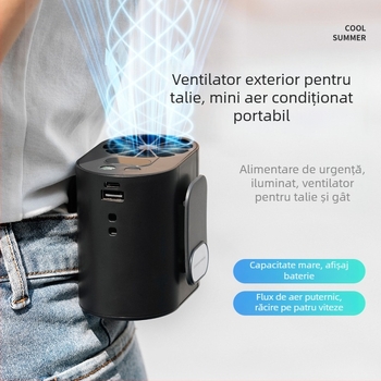 2024 Ventilator mini portabil pentru talie, încărcare USB, pentru activități în aer liber și drumeții