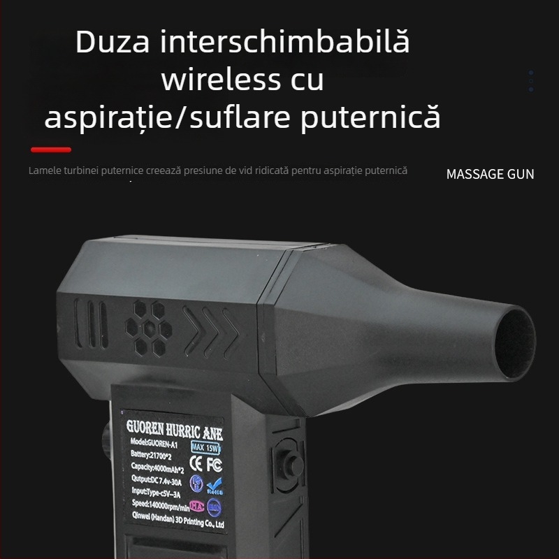 Ventilator portabil cu turbină, manual, pentru exterior, cu baterie încorporată