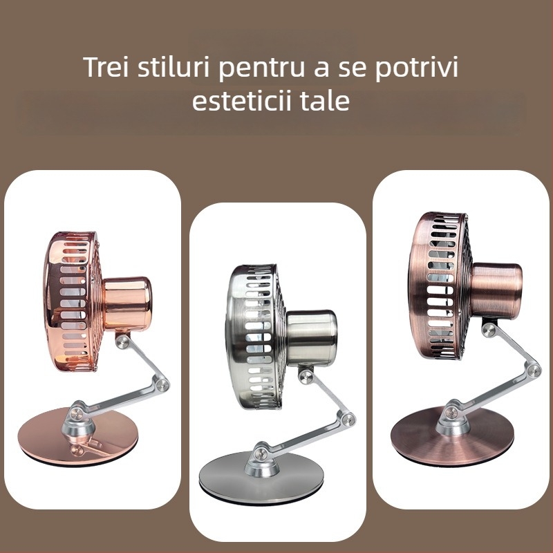 Ventilator metal de birou, pliabil, USB reîncărcabil, silențios, pentru birou