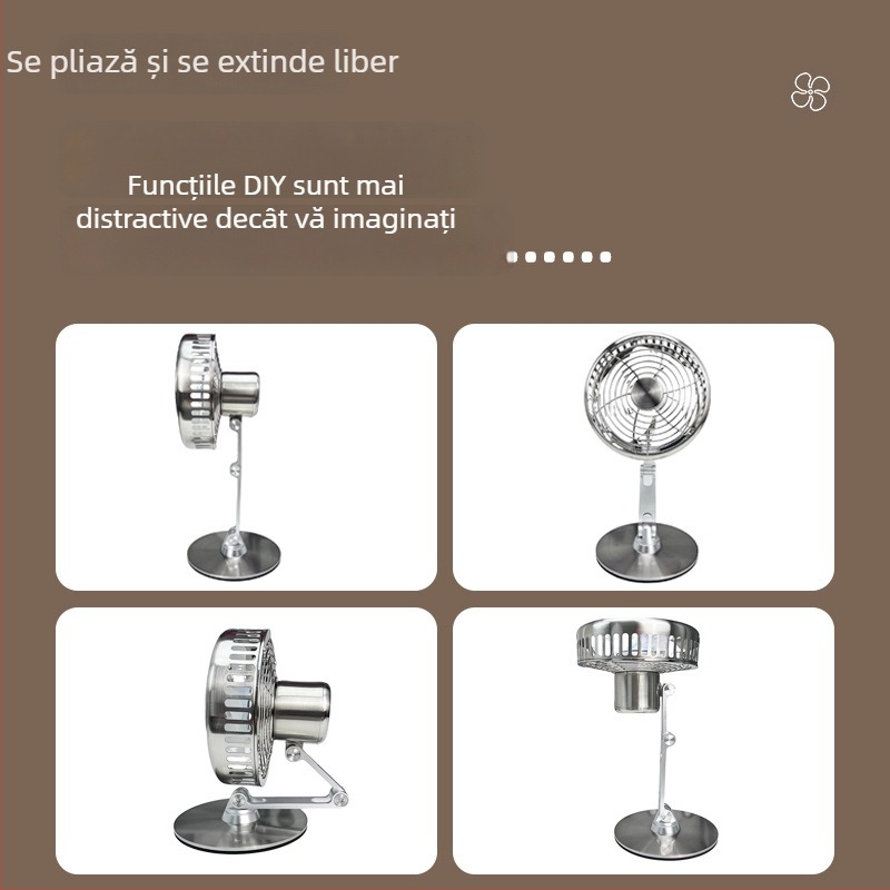 Ventilator metal de birou, pliabil, USB reîncărcabil, silențios, pentru birou