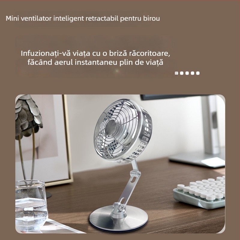 Ventilator metal de birou, pliabil, USB reîncărcabil, silențios, pentru birou