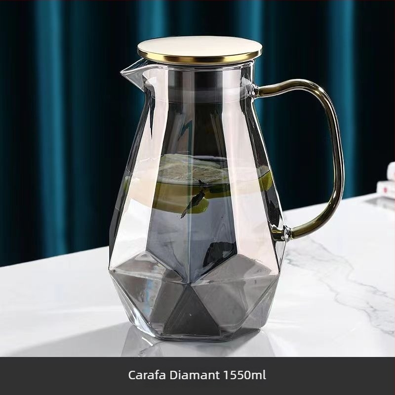 Set din sticlă rezistentă la temperaturi înalte, capacitate mare – sticlă pentru apă rece, ceainic din sticlă cu infuzor și pahare, design elegant, cu motiv de gheață