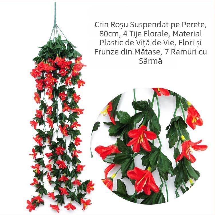 Viță artificială cu crin – flori din plastic și satin, decor interior pentru living, pentru perete, lungime 30–100 cm