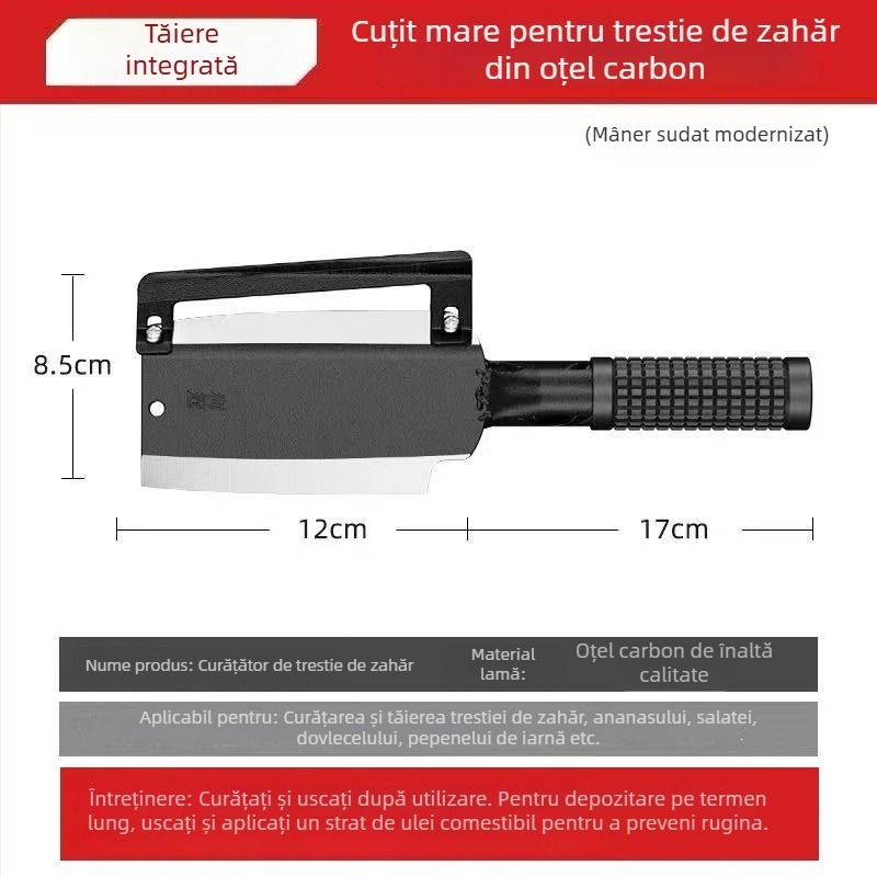 Cuțit multifuncțional pentru trestia de zahăr din oțel cu mangan, mâner din lemn solid, lamă dublă pentru decojit și tăiat