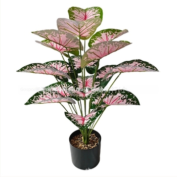 Plantă artificială de taro colorată în ghiveci, cu flori roz, decor pentru nuntă și locuință