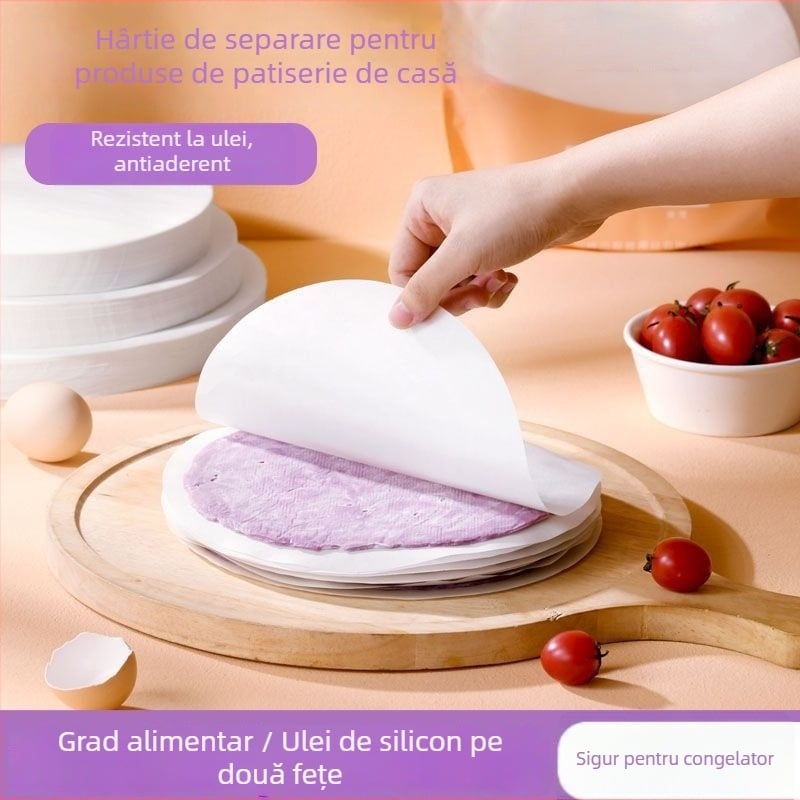 Hârtie de copt rezistentă la ulei pentru clătite făcute manual, de calitate alimentară, antiaderentă, pentru congelare, potrivită pentru cuptoare casnice și comerciale.