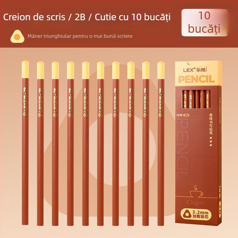 Lex/lexuan Creioane cu aromă de cafea, din lemn negru, 2B pentru copii, grafit fără plumb, rezistente la rupere