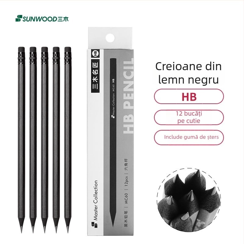 Creion hexagonal din lemn HB MC60 pentru elevi din ciclul primar - fără plumb, non-toxic, 2B