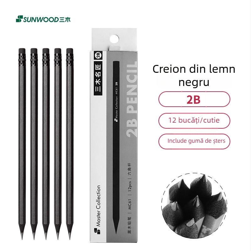 Creion hexagonal din lemn HB MC60 pentru elevi din ciclul primar - fără plumb, non-toxic, 2B