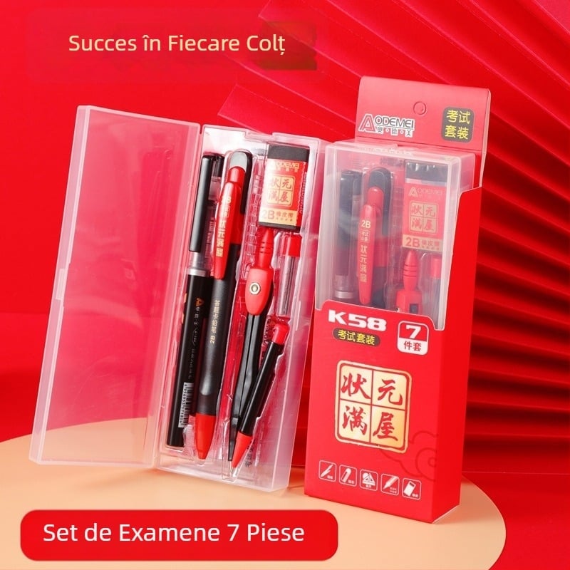 K58 Set de 7 piese pentru examene pentru elevi – creion B și pix gel pentru foi de răspuns