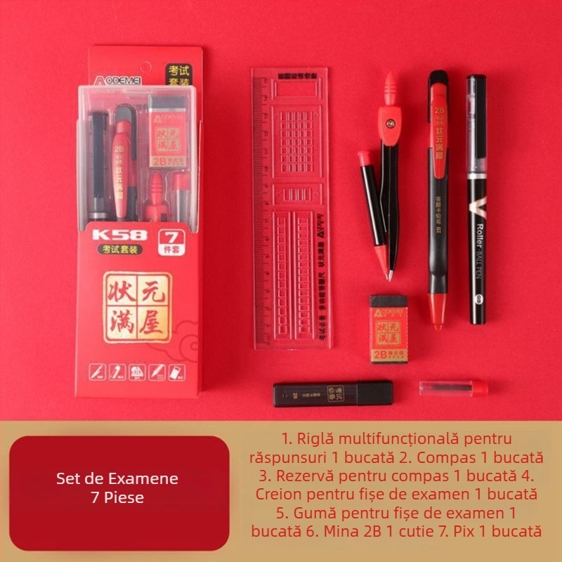 K58 Set de 7 piese pentru examene pentru elevi – creion B și pix gel pentru foi de răspuns