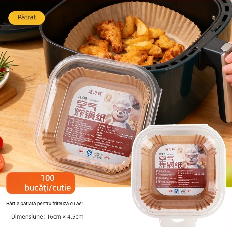 Hârtie de copt cu siliciu pentru air fryer, pătrată și rotundă, antiaderentă, absorbind ulei, pentru coacere în cuptor