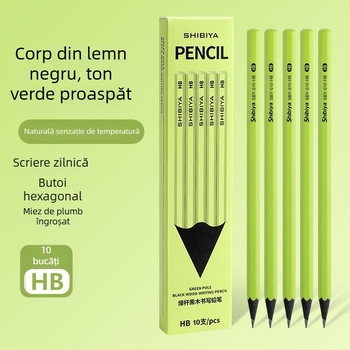 Creion HB din lemn, cu corp verde, hexagonal, pentru scriere și desen, destinat elevilor din învățământul primar (clasa a II-a)