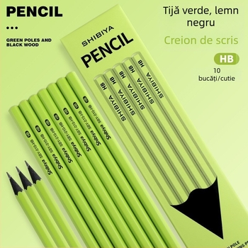 Creion HB din lemn, cu corp verde, hexagonal, pentru scriere și desen, destinat elevilor din învățământul primar (clasa a II-a)