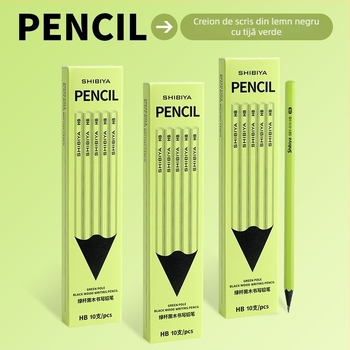 Creion HB din lemn, cu corp verde, hexagonal, pentru scriere și desen, destinat elevilor din învățământul primar (clasa a II-a)