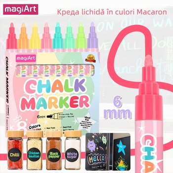 Marker lichid Macaron de 6 mm pentru afișe și graffiti, marker lavabil pentru tablă, solubil în apă, fără praf, marker pentru geamuri auto
