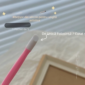 Set de 5 unelte pentru unghii din silicon: bețișor de presare, autocolante cu flori uscate (de unică folosință) și instrument pentru pudră