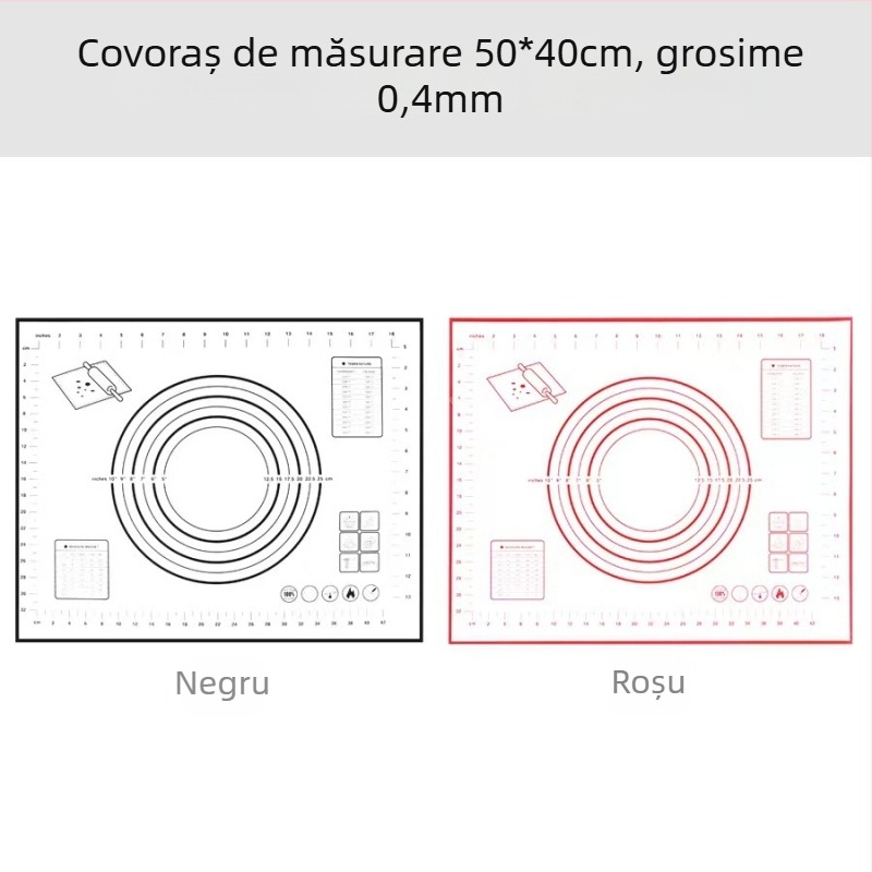 Covoraș mare din silicon pentru frământat în bucătărie, cu riglă și tocător