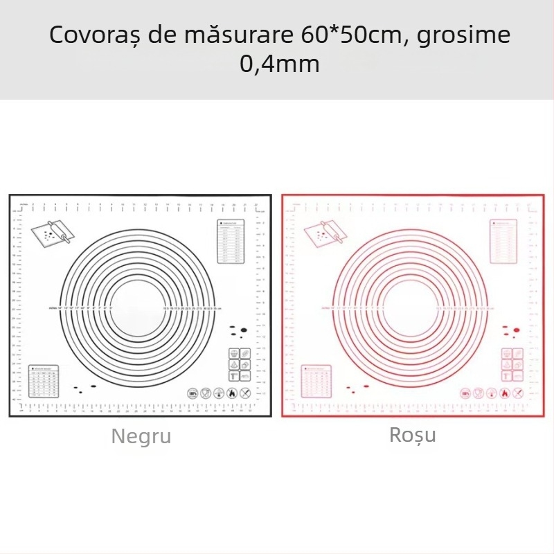 Covoraș mare din silicon pentru frământat în bucătărie, cu riglă și tocător