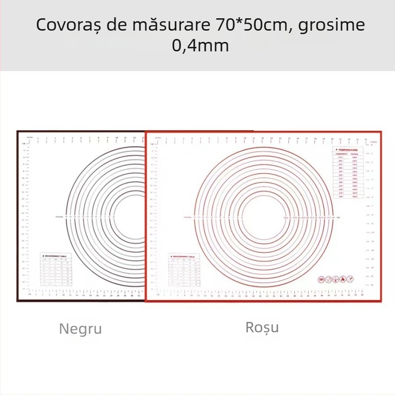Covoraș mare din silicon pentru frământat în bucătărie, cu riglă și tocător