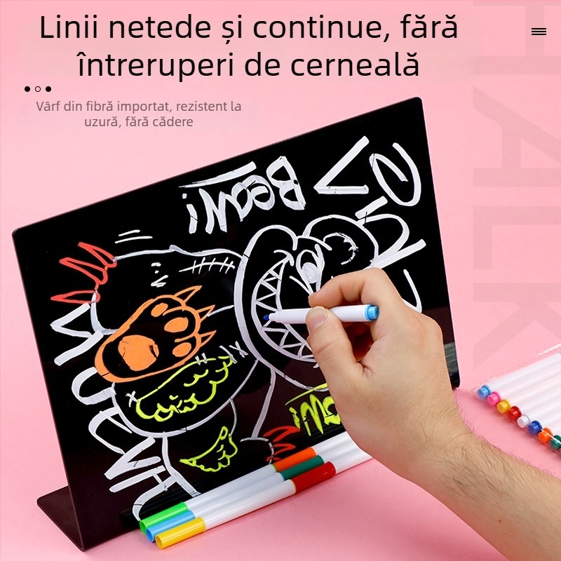 Marker erascibil în 12 culori pentru plăci din acril și sticlă, fără praf, cretă lichidă solubilă în apă pentru desene pe tablă ale copiilor