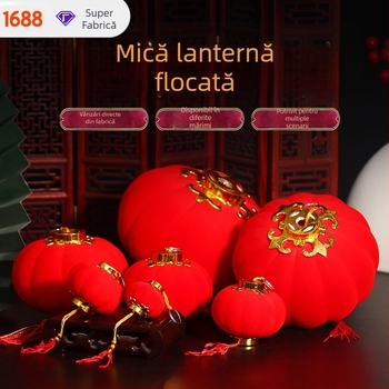 Ornamente cu felinare mici catifelate pentru decorarea bonsailor, felinare roșii cu bile catifelate pentru Anul Nou