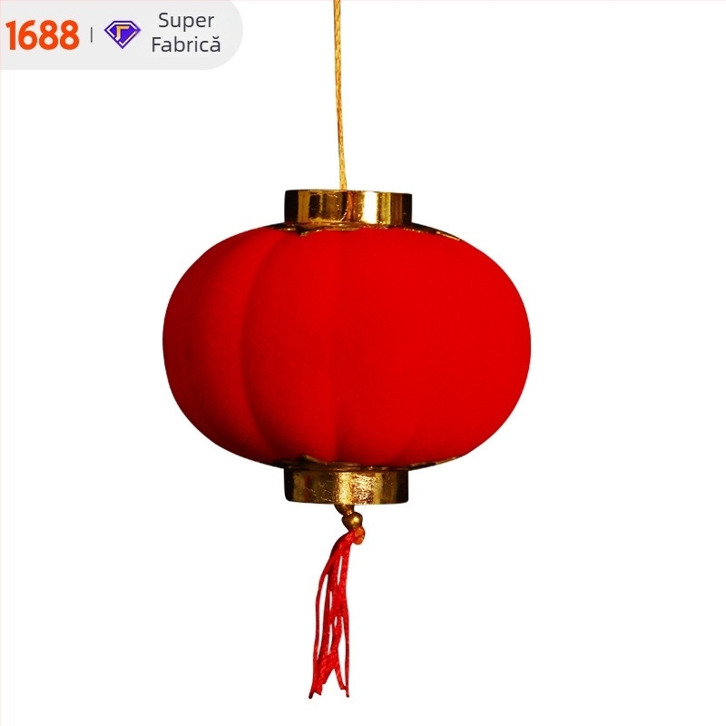 Ornamente cu felinare mici catifelate pentru decorarea bonsailor, felinare roșii cu bile catifelate pentru Anul Nou