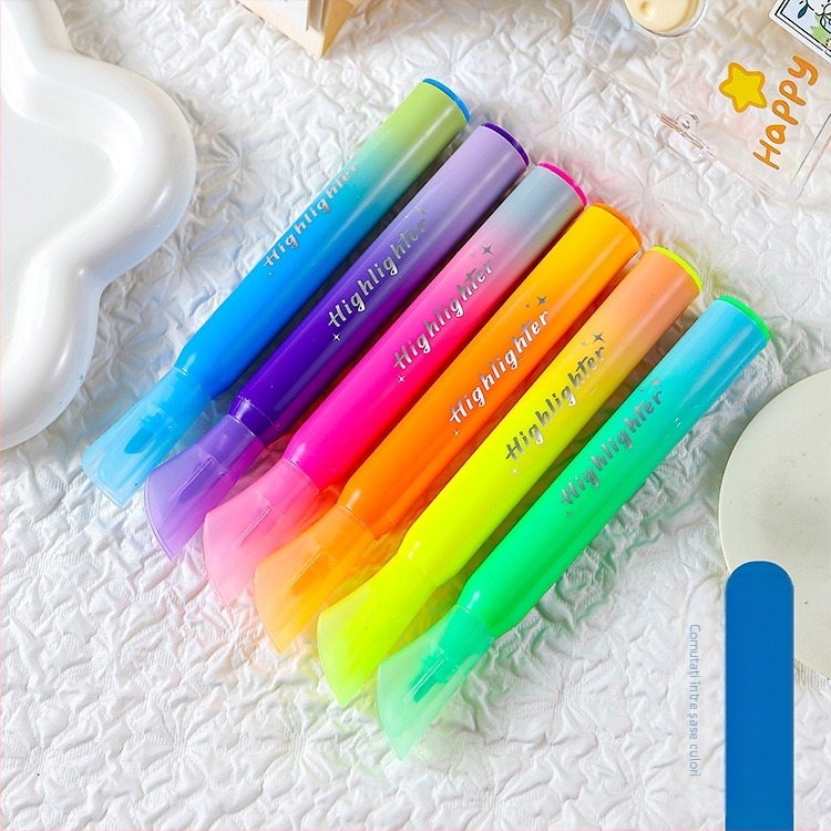 Highlighter în formă de ruj, cu capacitate mare, marker școlar pe bază de apă, design gradient, set de 6 bucăți