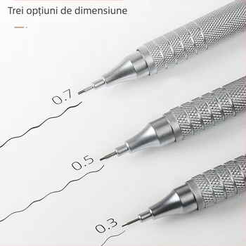 Creion mecanic metal automat, centru de greutate redus, pentru schițe și desen, grafit de 0,3 mm, fără ascuțire