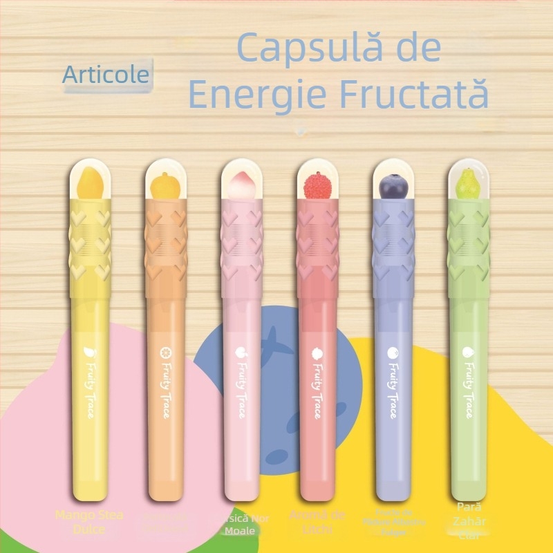 Set de highlighters cu aromă de fructe, vârfuri duble, ștergătoare, vârfuri înclinate, culori vibrante.