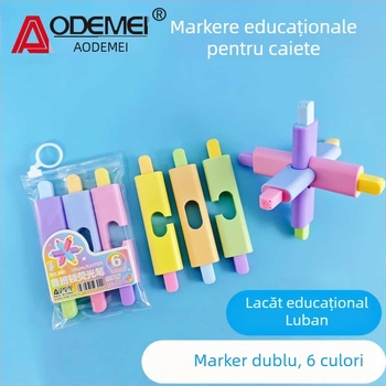 Marker educațional Luban Lock pentru elevi de școala primară, 6 culori pentru jurnal și graffiti, marker de evidențiere pentru note, stil creativ