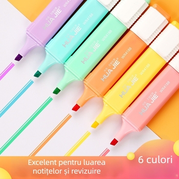 Set de 6 markere de evidențiere pentru birou și studiu, vârf oblic, în nuanțe pastel macaron