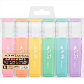 Set de 6 markere de evidențiere pentru birou și studiu, vârf oblic, în nuanțe pastel macaron