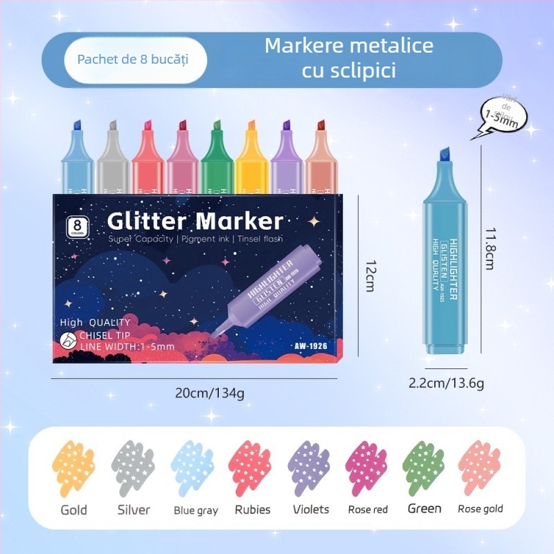 Marker metalic cu sclipici, capacitate mare, pentru jurnal DIY