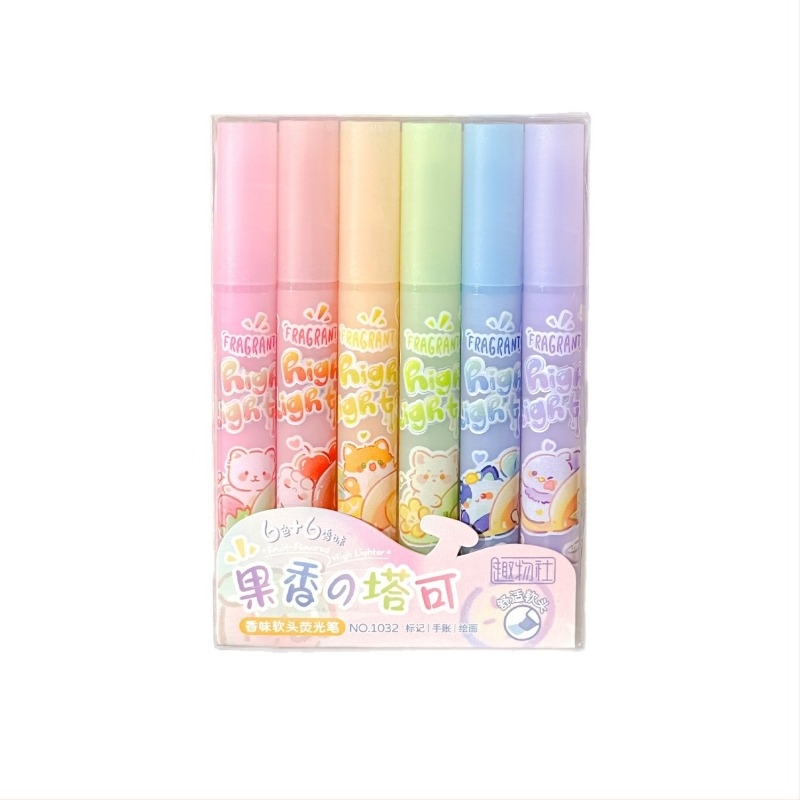 Carioci fluorescente aromate cu vârf moale triunghiular, pentru birou, notițe și desen, netoxice