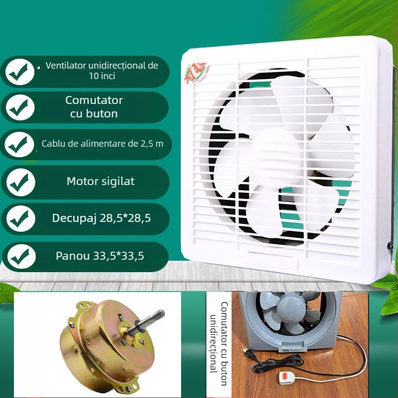 Baitan APB-250 Ventilator de evacuare pentru fereastră, cu plasă, 10 inci, pentru casă, bucătărie și baie