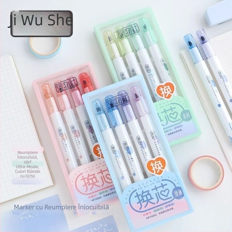 Collection Club stilou fluorescent cu refili înlocuibili, vârf ultra-moale, protecție pentru ochi, stilou pentru jurnal, marker de evidențiere pentru elevi, set de 4