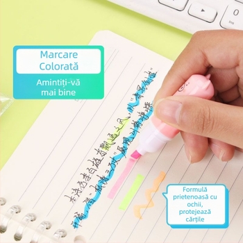Marker de evidențiere cu temă pisică, marker color pentru notițe și jurnal, vârf înclinat, protecție pentru ochi