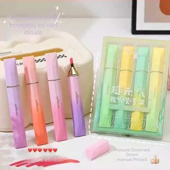 Marker fluorescent pentru note, marker colorat pentru elevi și copii, corp din plastic