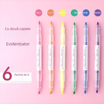 Set de 6 culori, markere Highlighter cu vârf dublu pentru manuale și note
