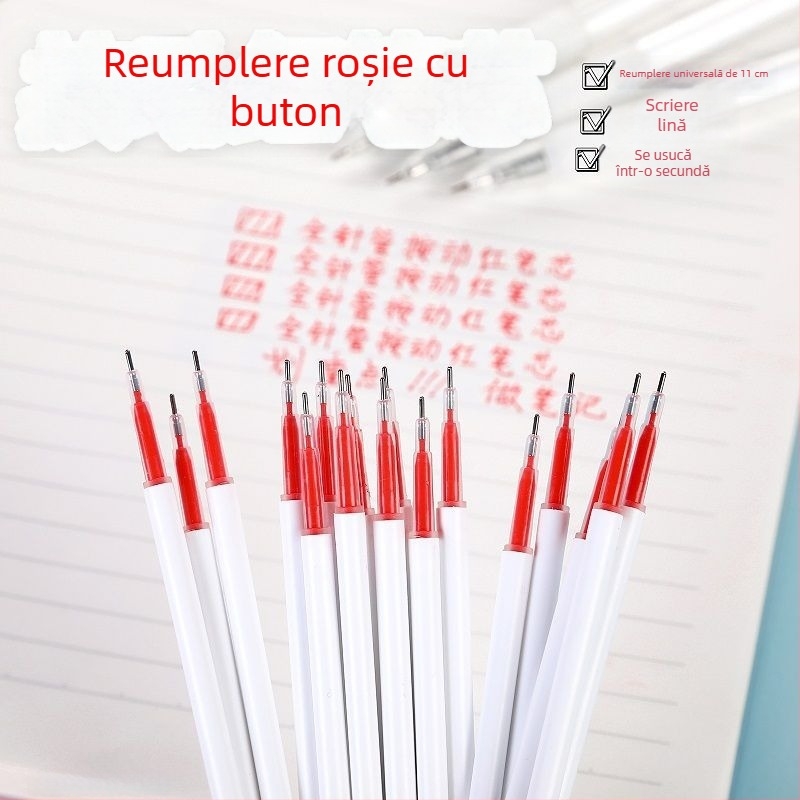 Reîncărcător pentru pix roșu 0,5 mm, vârf tip glonț, tip apăsat, scriere lină, uscare rapidă, pentru birou