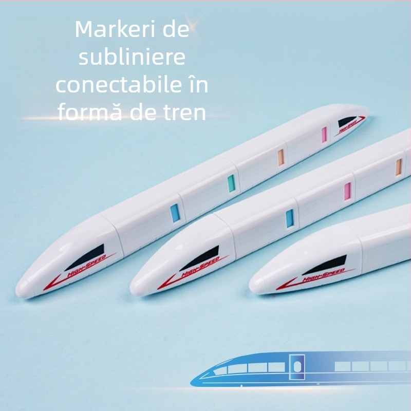 Marker fluorescent în formă de tren de mare viteză pentru copii – desen și notare în jurnal